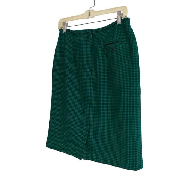 Vintage Jones New York Green Black Houndstooth Wool Knee Length Skirt size small - Picture 4 of 16